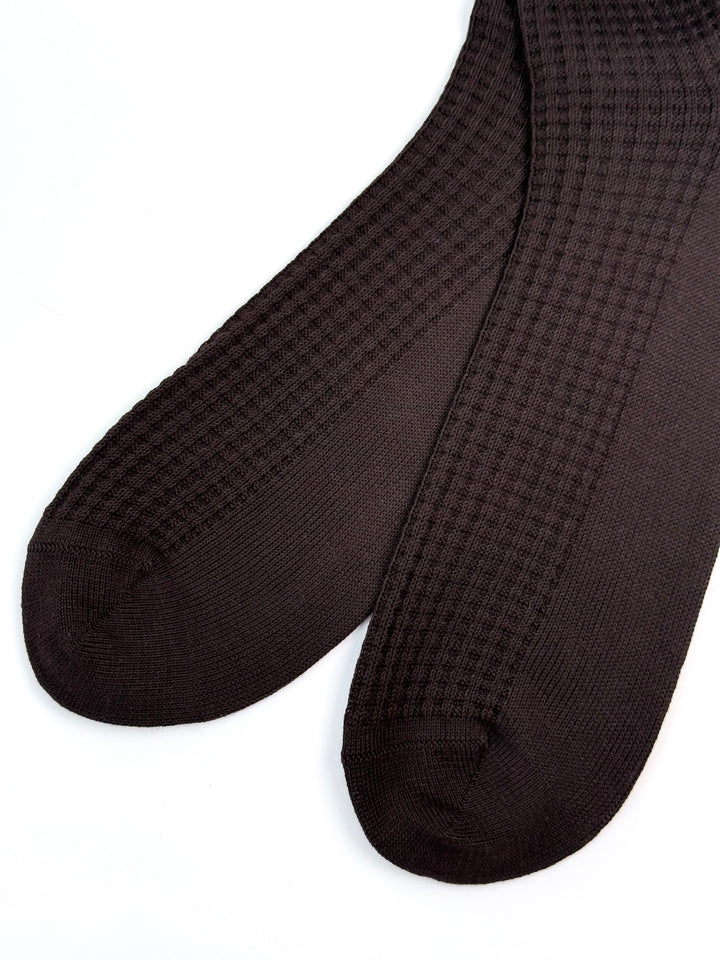 Cotton Waffle Bresciani Mid Calf Sock - Chocolate Brown