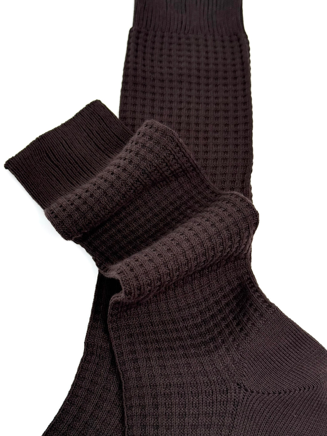 Cotton Waffle Bresciani Mid Calf Sock - Chocolate Brown