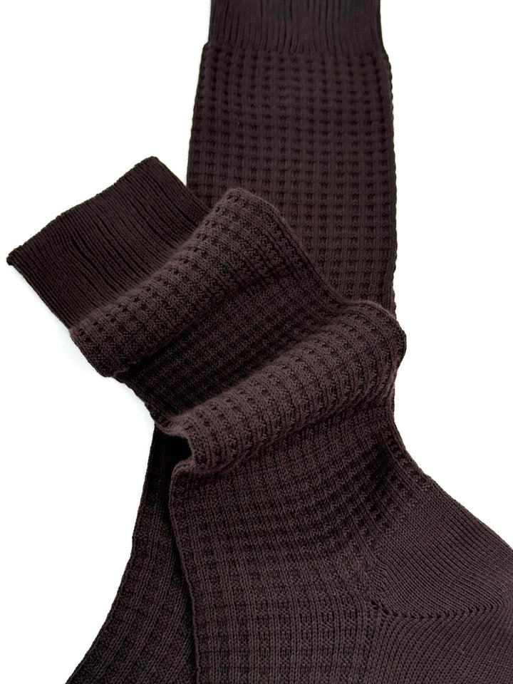 Cotton Waffle Bresciani Mid Calf Sock - Chocolate Brown