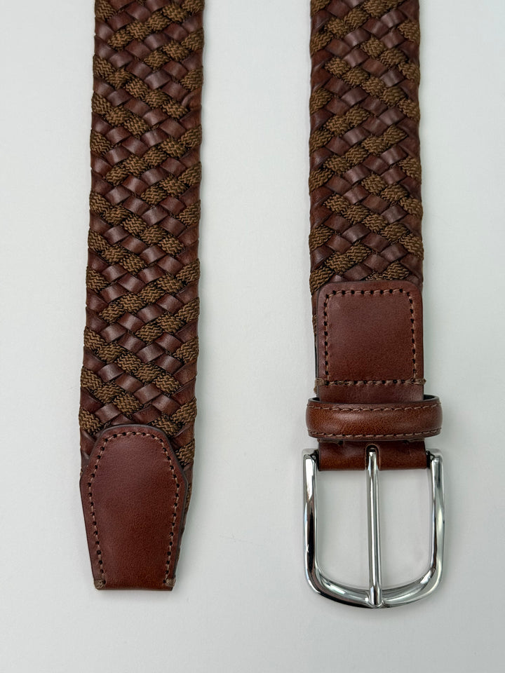 Elastic Braided Calfskin Belt - Tobacco
