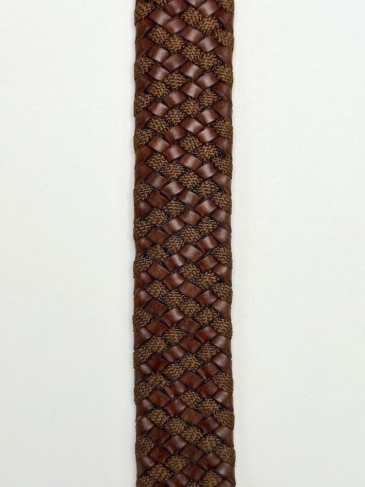 Elastic Braided Calfskin Belt - Tobacco