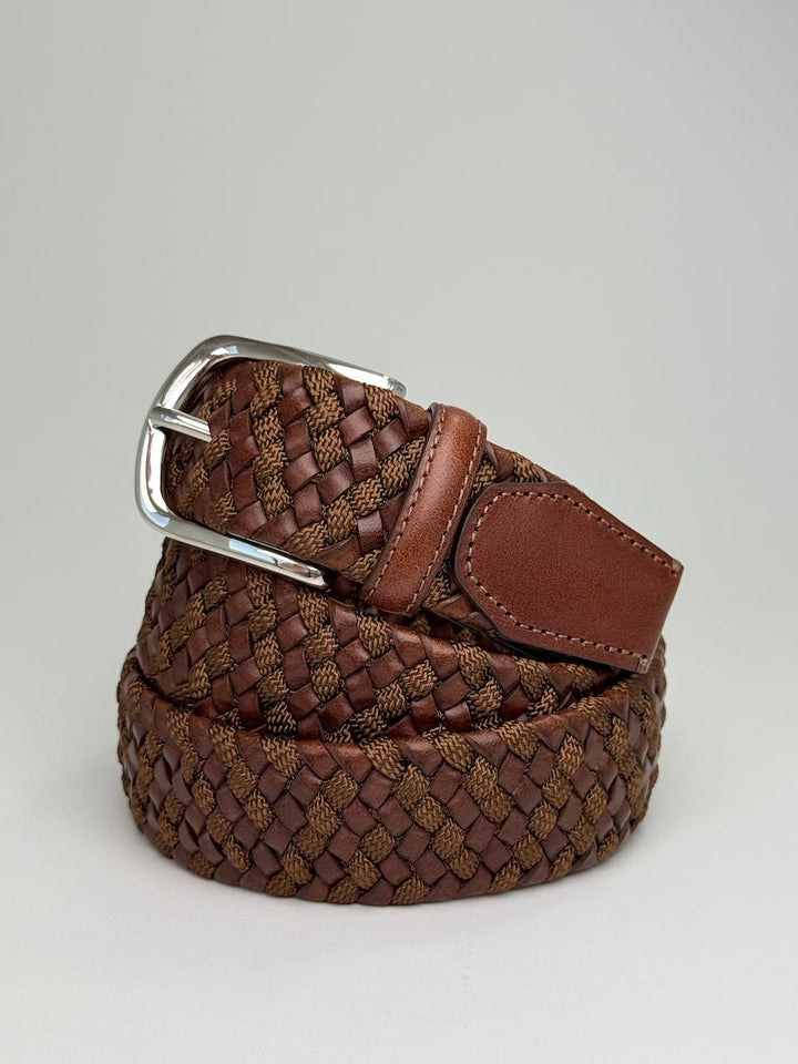 Elastic Braided Calfskin Belt - Tobacco