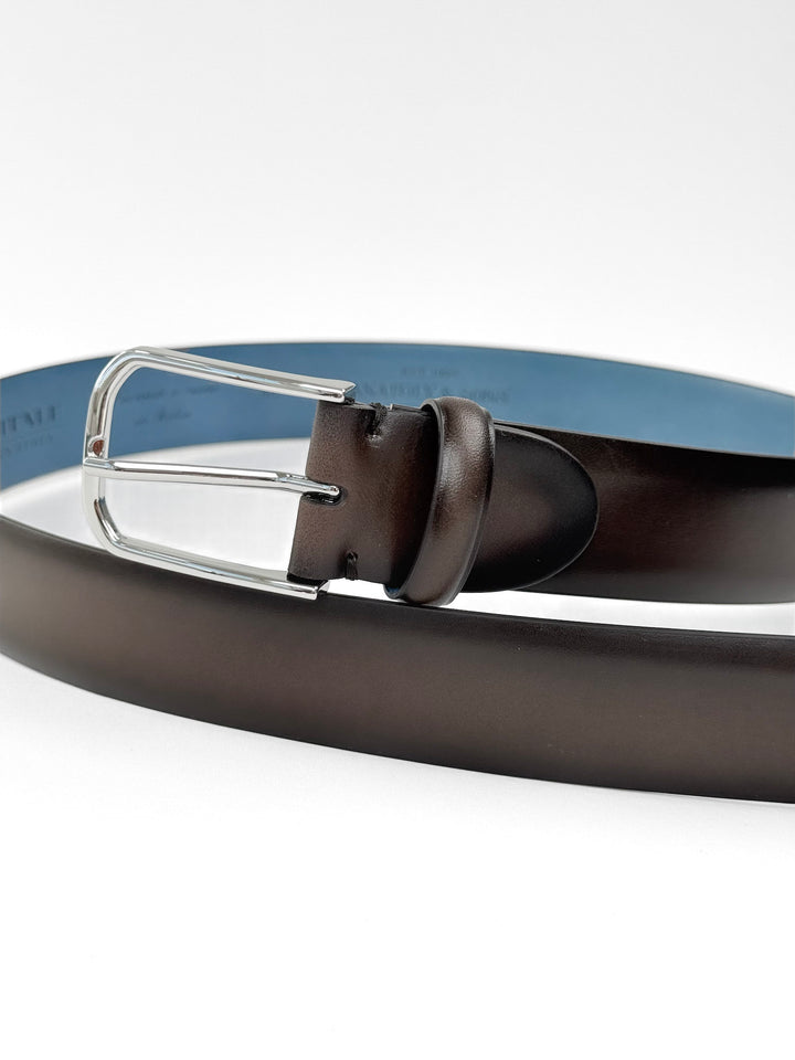 Hand Painted Ombre Calfskin Leather Belt - Espresso Brown