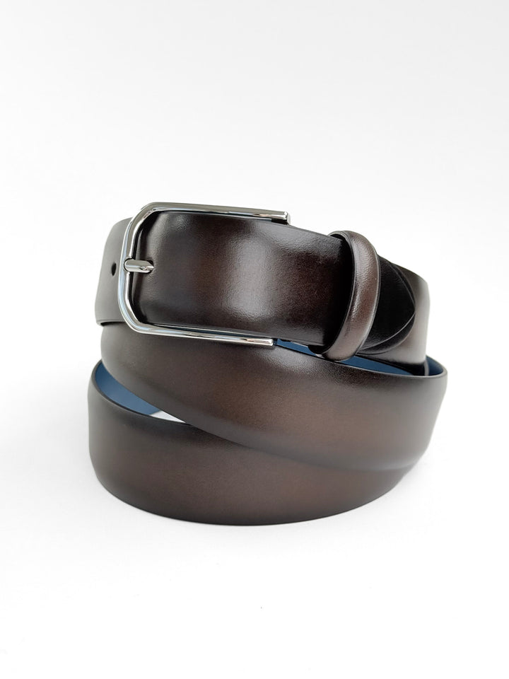 Hand Painted Ombre Calfskin Leather Belt - Espresso Brown
