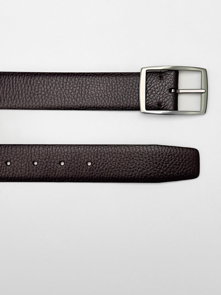 Pebble Grain Calfskin Leather Belt - Espresso