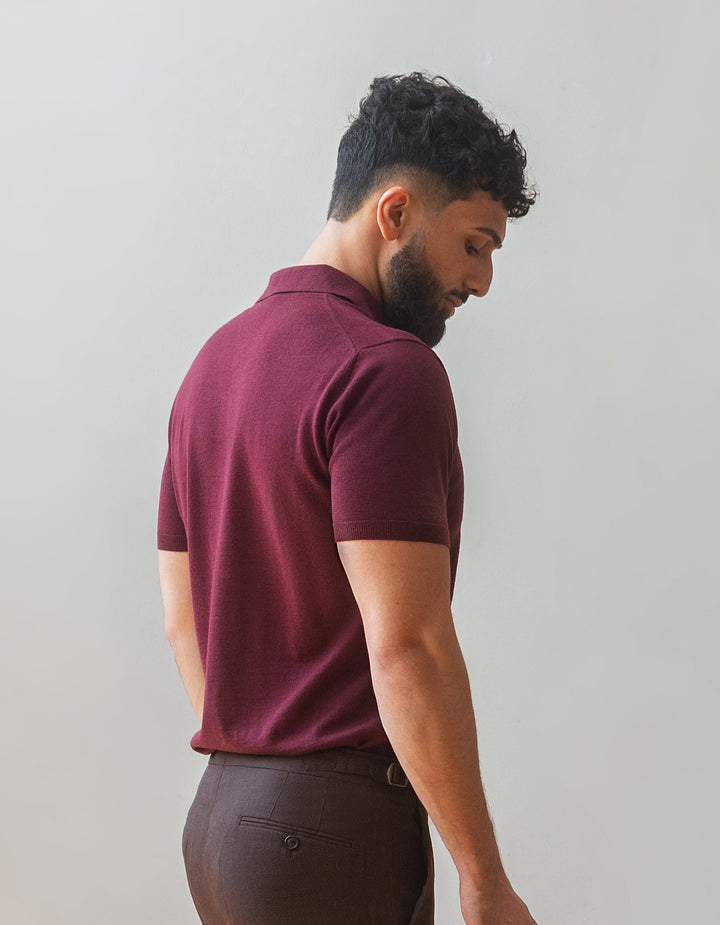Extra Fine Merino Polo Shirt - Bordeaux