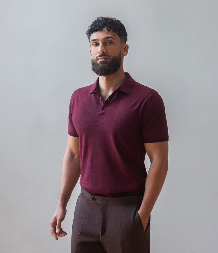 Extra Fine Merino Polo Shirt - Bordeaux