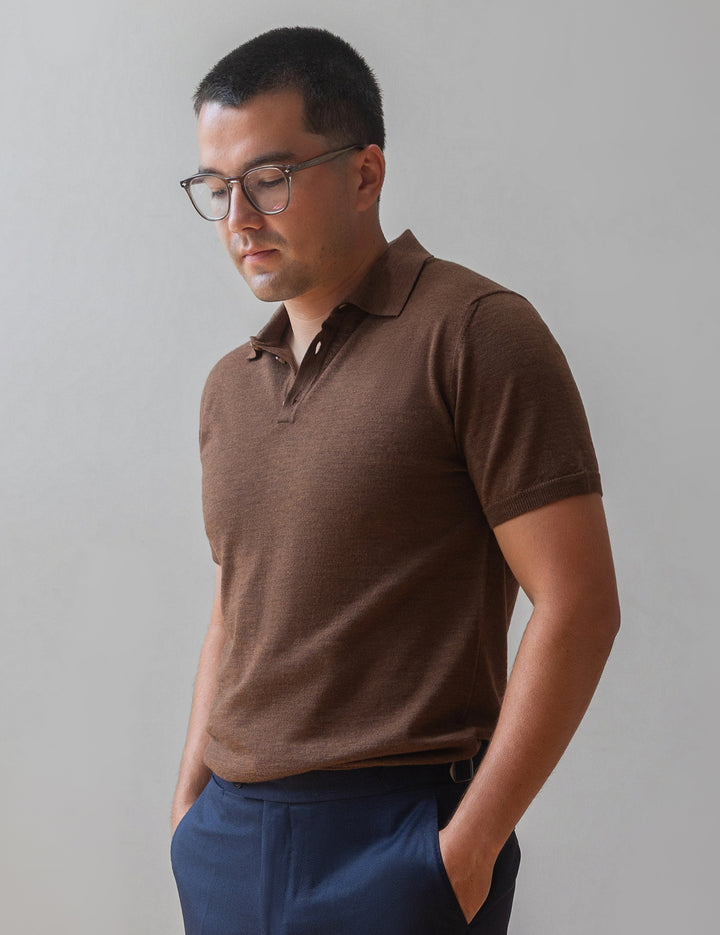 Extra Fine Merino Polo Shirt - Copper Brown