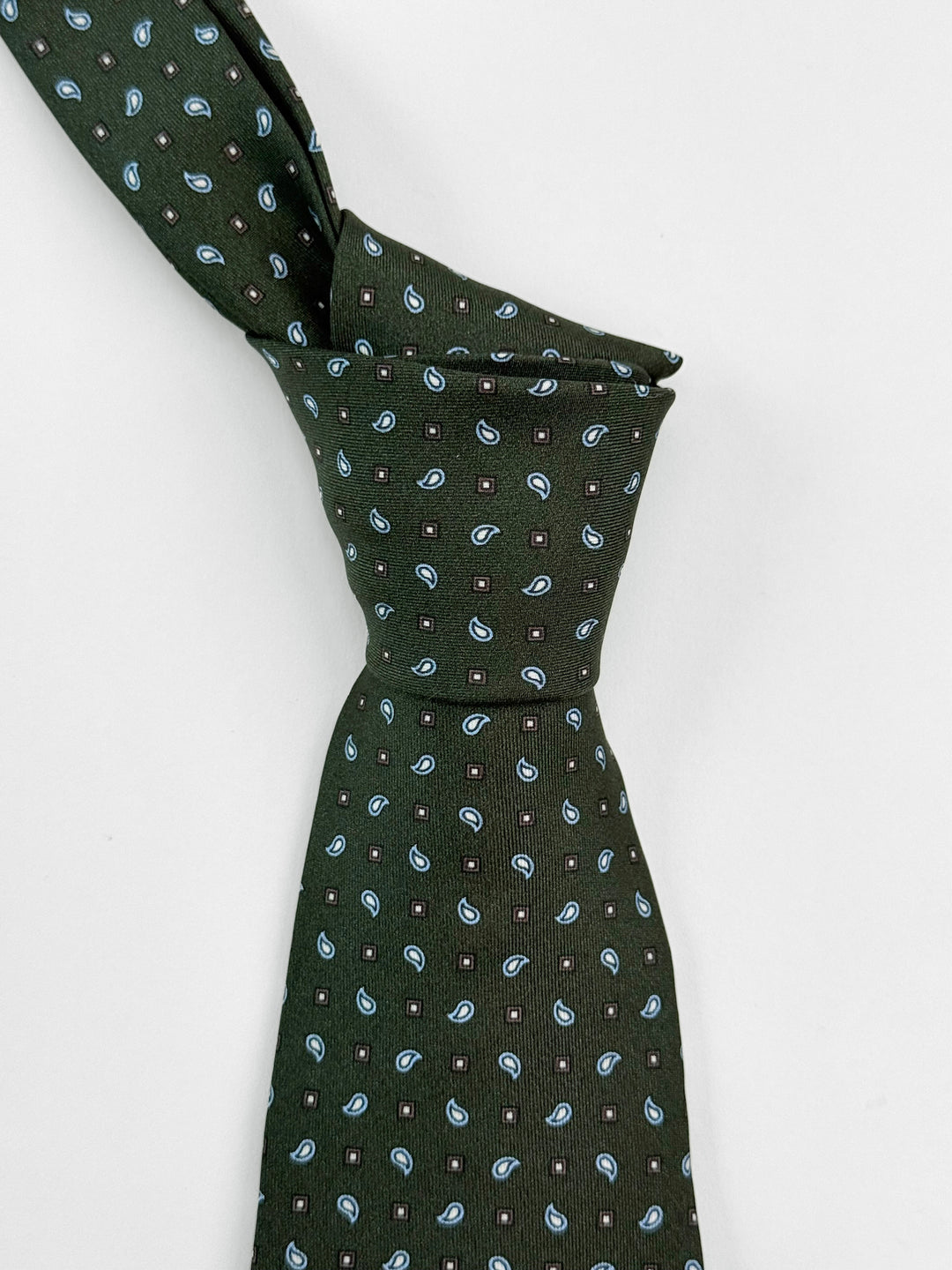 Silk Paisley Print Tie - Forest Green & Light Blue