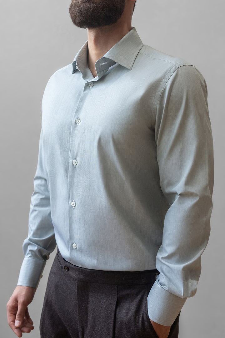 Micro-Stripe Cotton Dress Shirt - Green