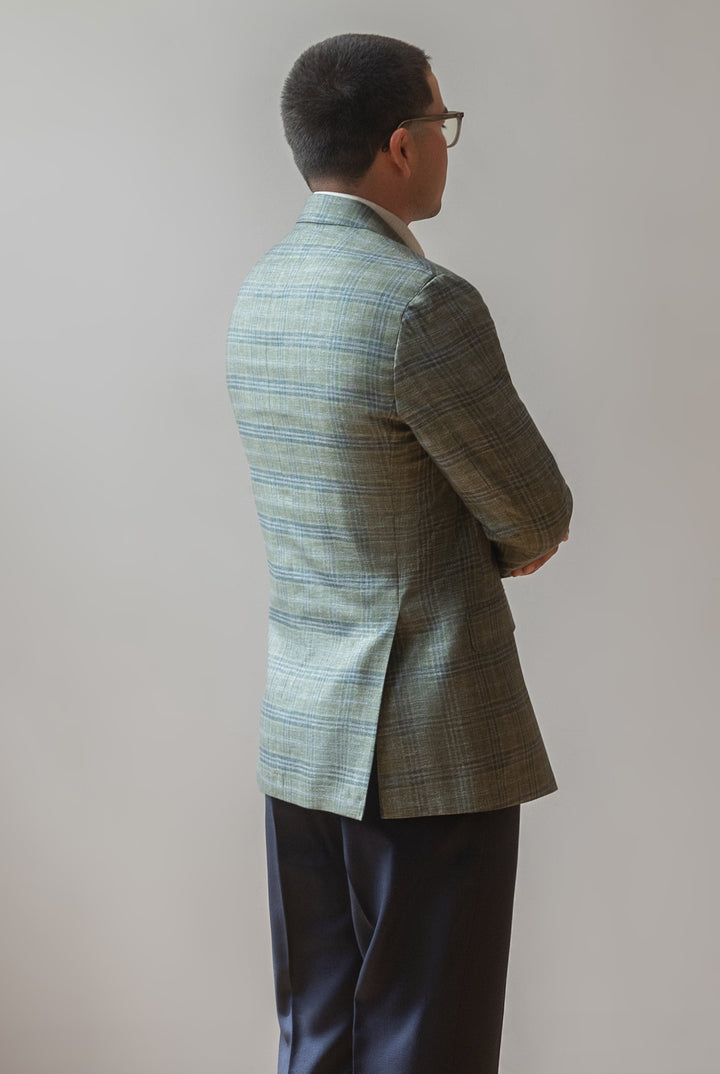 Green Plaid Wool & Silk Dormeuil Sport Coat