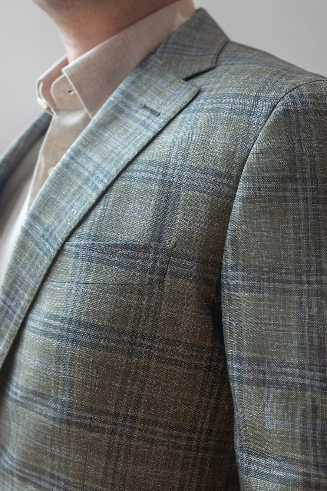 Green Plaid Wool & Silk Dormeuil Sport Coat