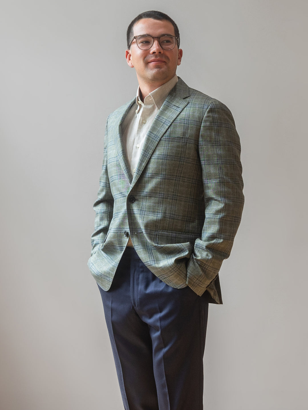 Green Plaid Wool & Silk Dormeuil Sport Coat