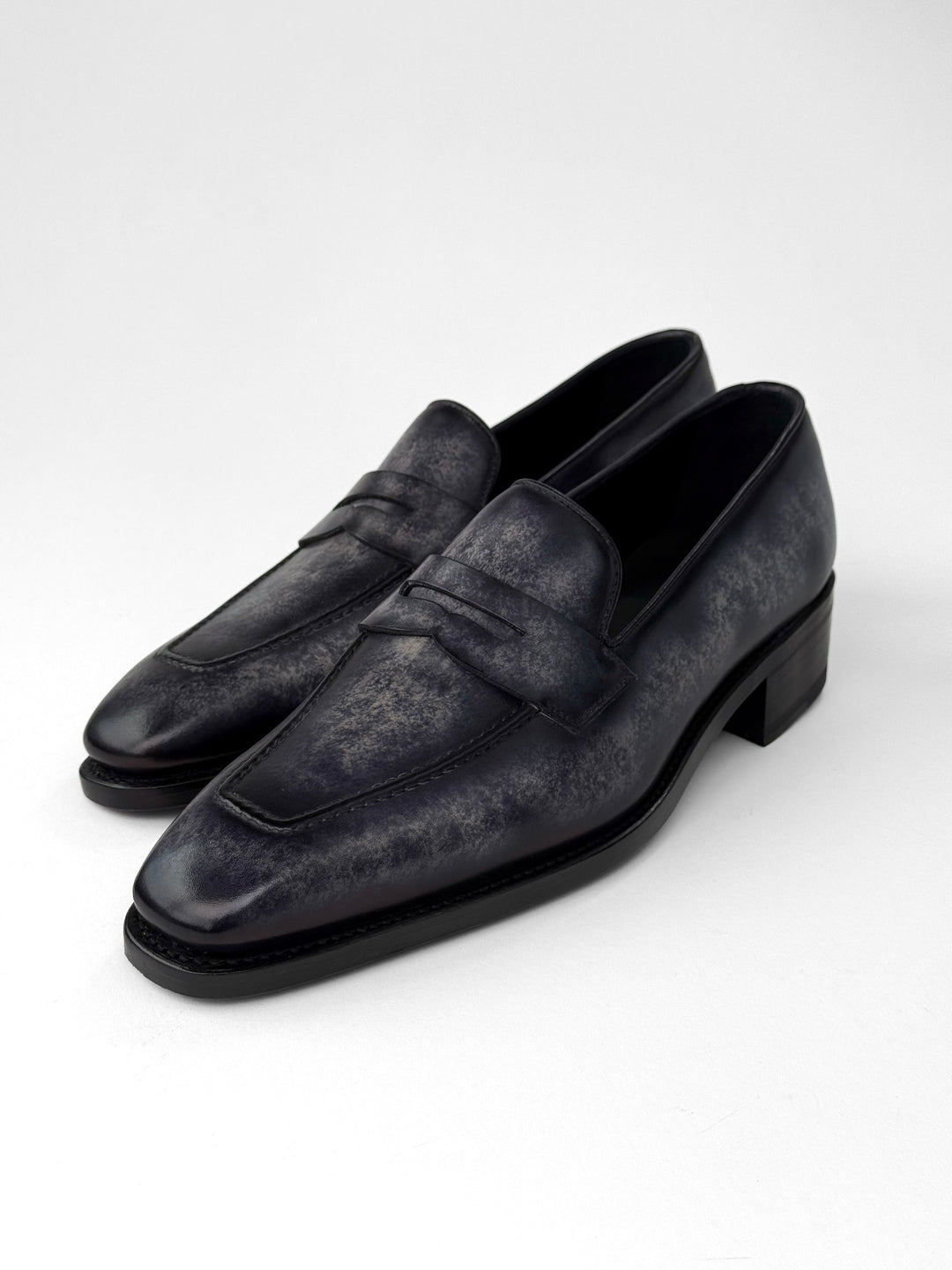 Grey Patina Square-Toe Masked Loafer