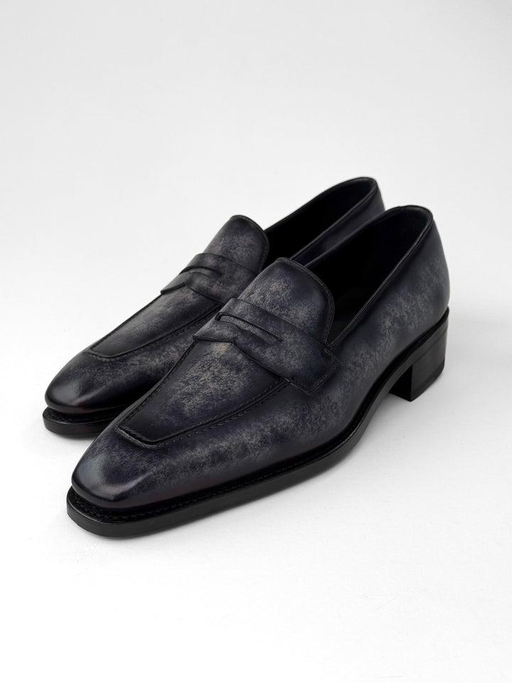 Grey Patina Square-Toe Masked Loafer