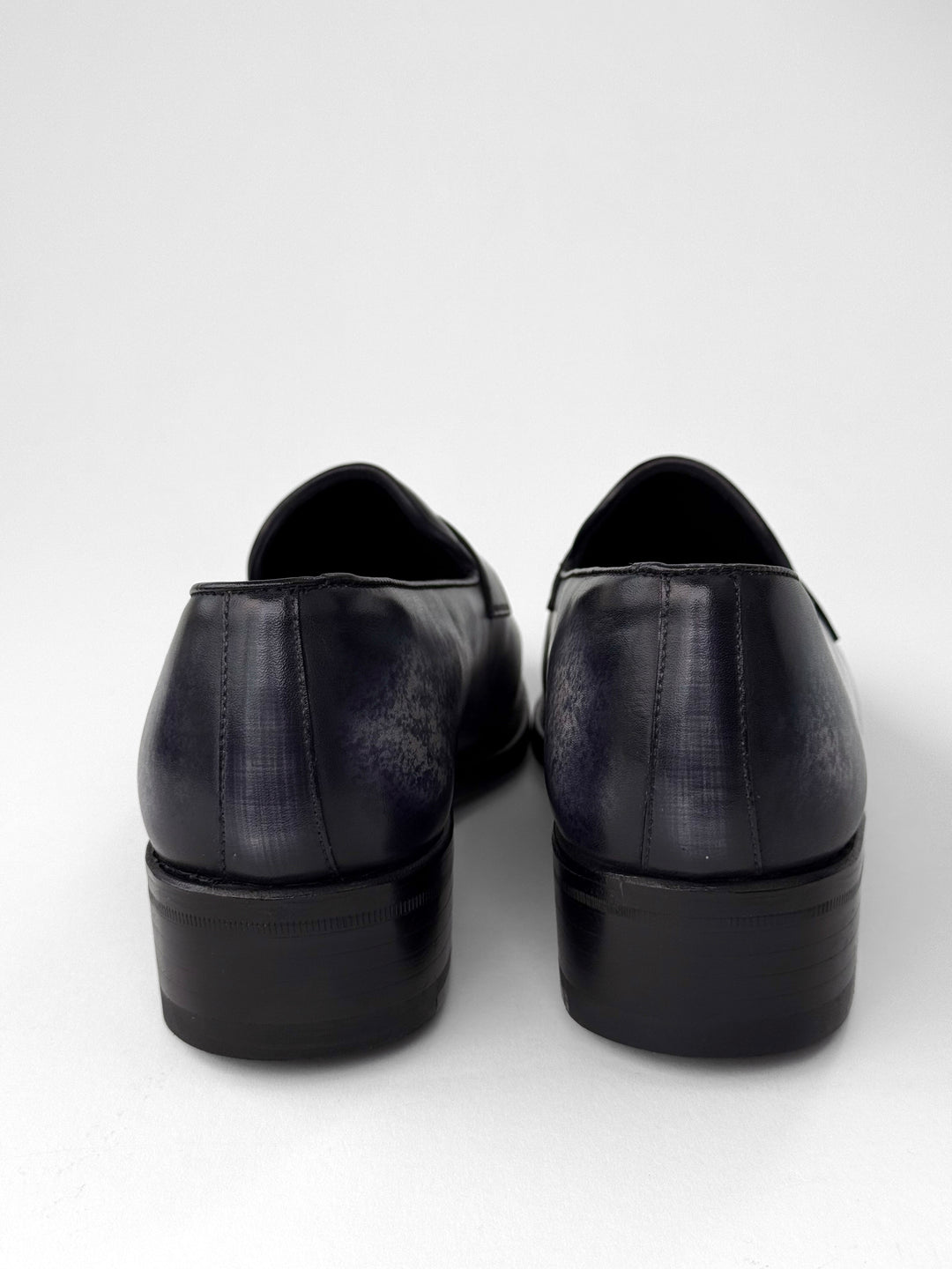 Grey Patina Square-Toe Masked Loafer