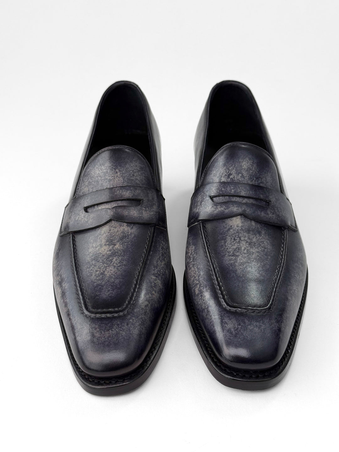 Grey Patina Square-Toe Masked Loafer