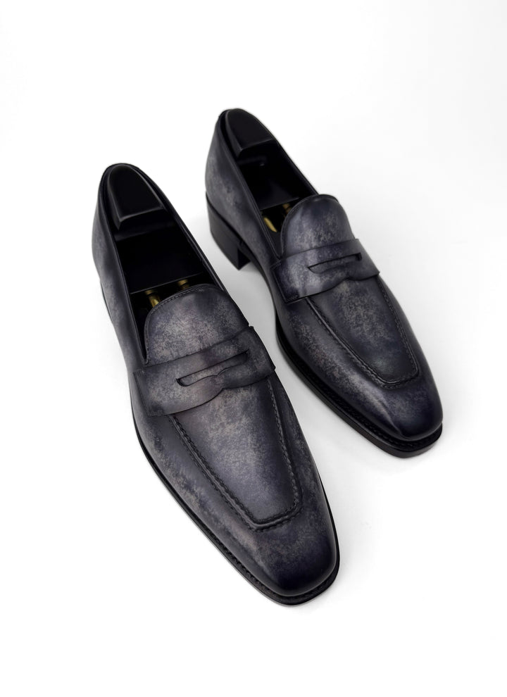 Grey Patina Square-Toe Masked Loafer