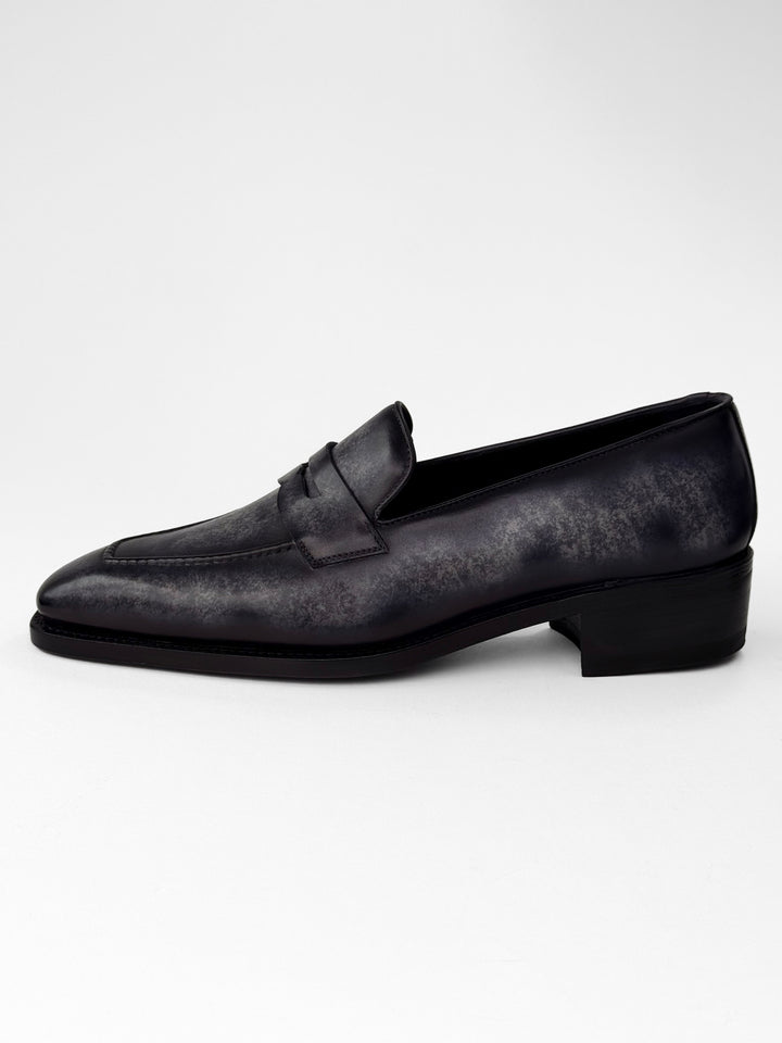 Grey Patina Square-Toe Masked Loafer
