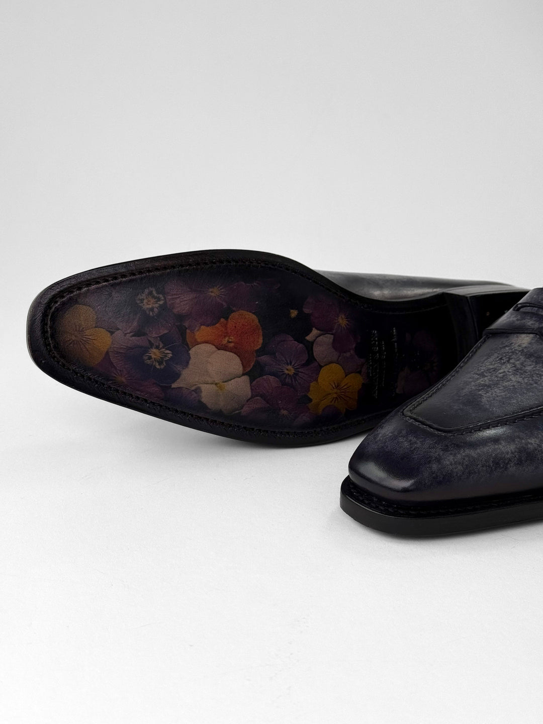 Grey Patina Square-Toe Masked Loafer