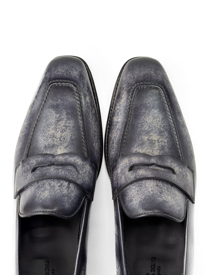 Grey Patina Square-Toe Masked Loafer