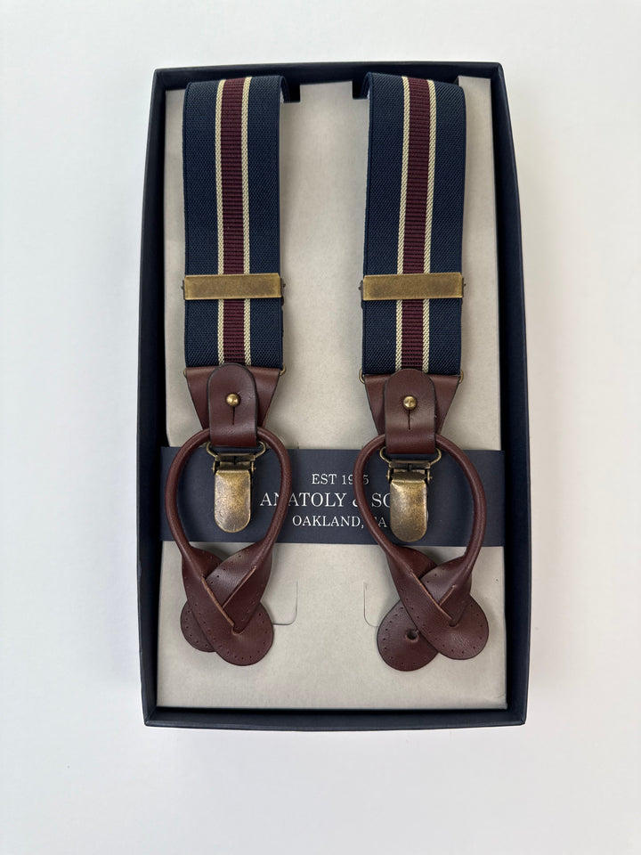 Classic Striped Suspenders - Navy & Burgundy