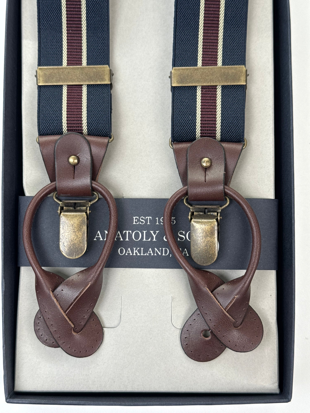 Classic Striped Suspenders - Navy & Burgundy
