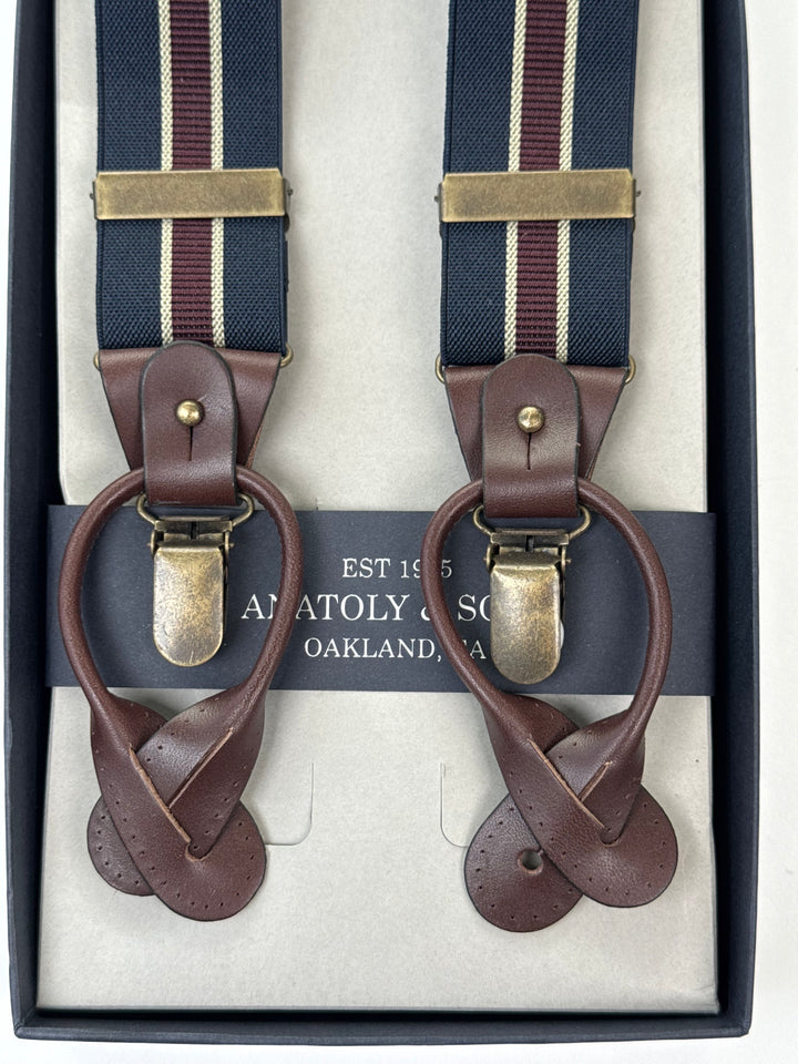 Classic Striped Suspenders - Navy & Burgundy