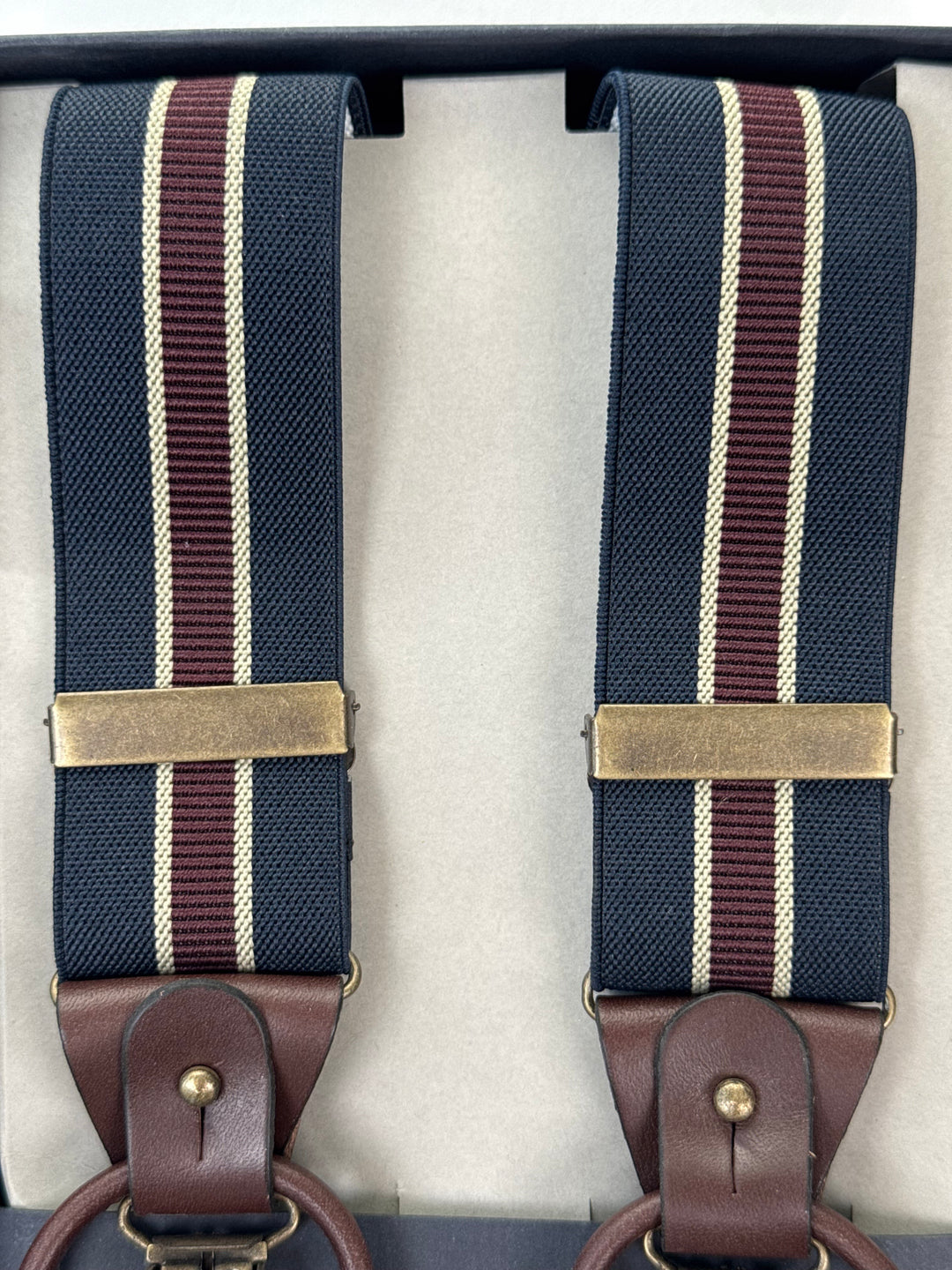 Classic Striped Suspenders - Navy & Burgundy