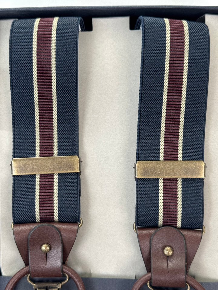 Classic Striped Suspenders - Navy & Burgundy