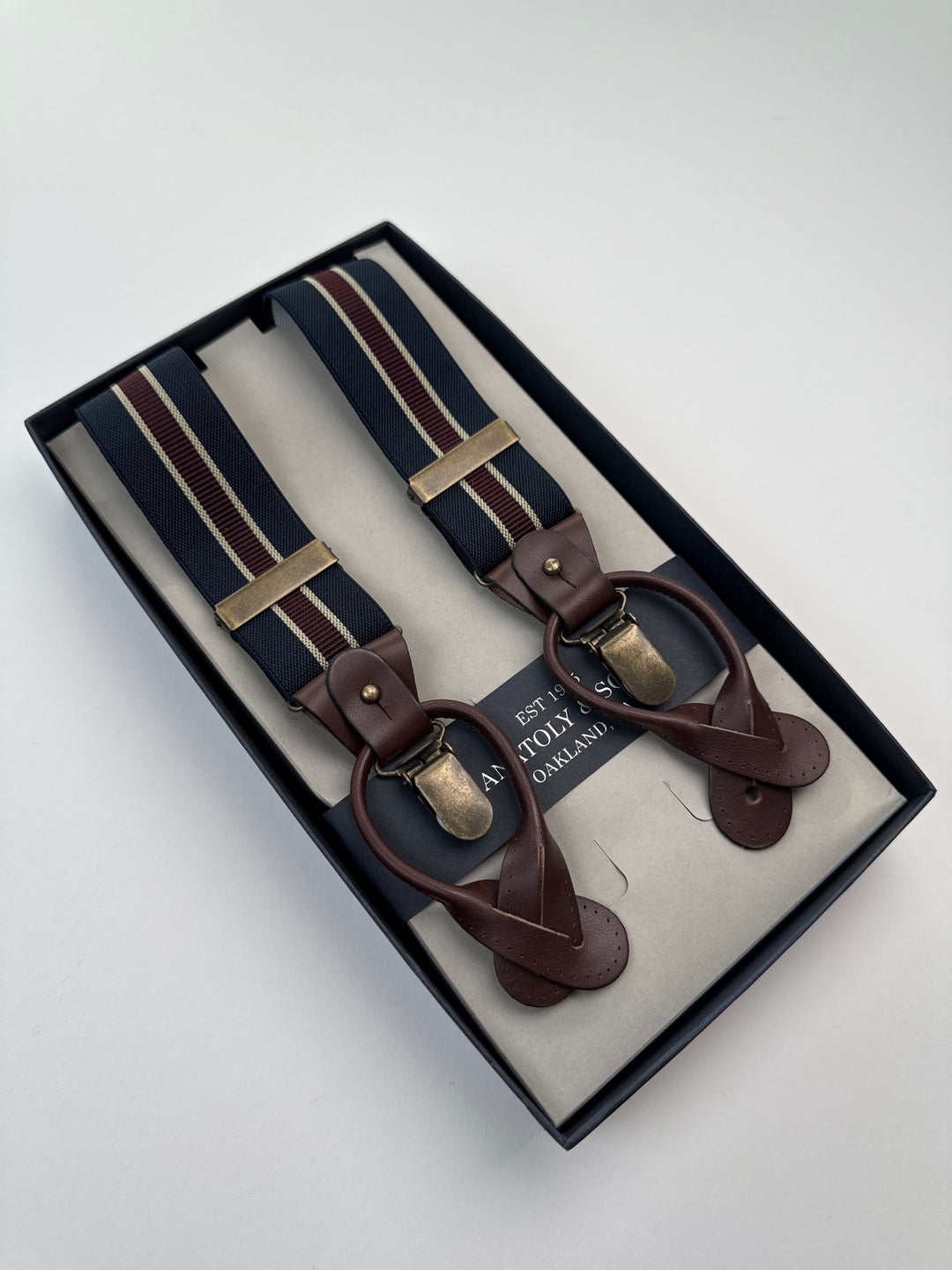 Classic Striped Suspenders - Navy & Burgundy