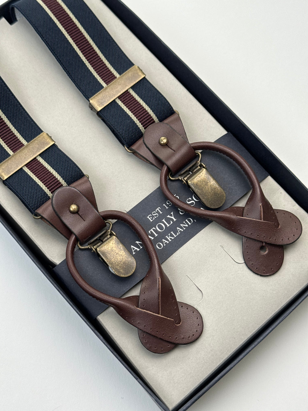 Classic Striped Suspenders - Navy & Burgundy