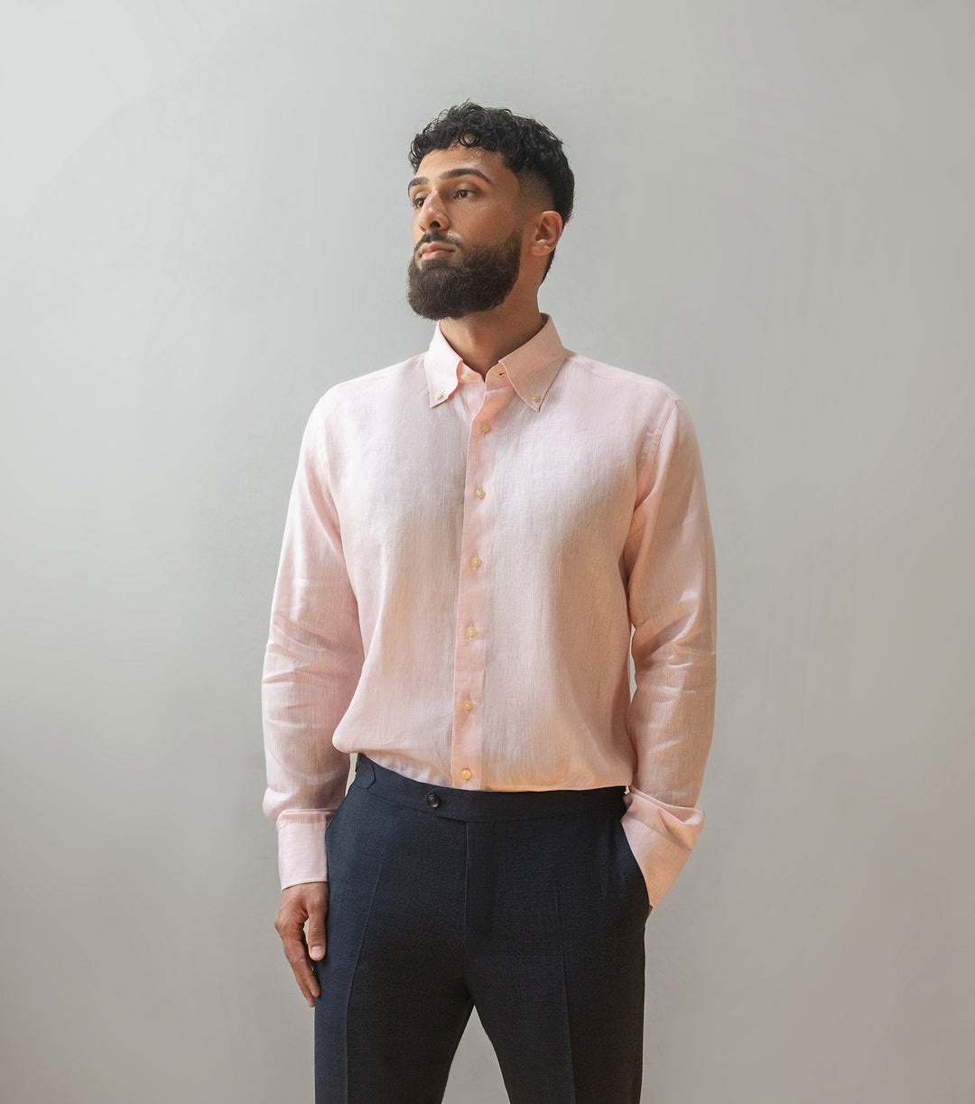 Linen Button-Down Shirt - Light Pink