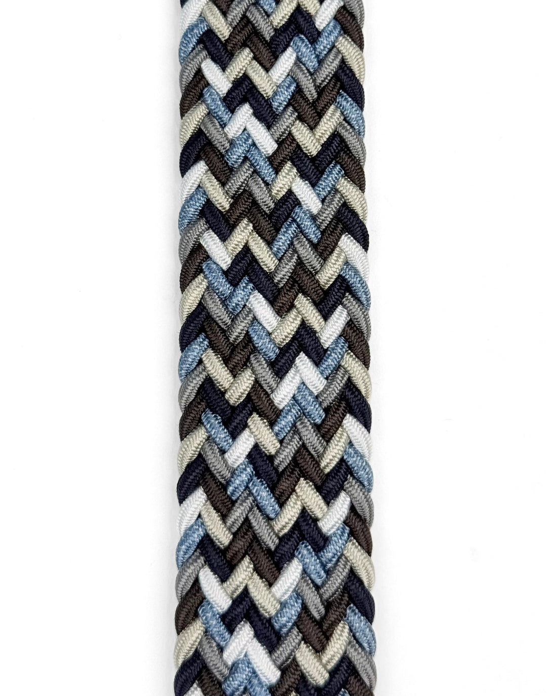 Leather-Trimmed Woven Elastic Belt - Light Blue Multicolor