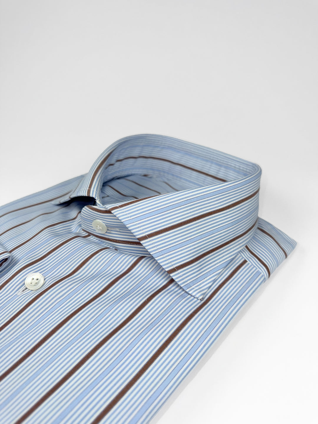 Multi-Stripe Cotton Shirt - Light Blue & Brown