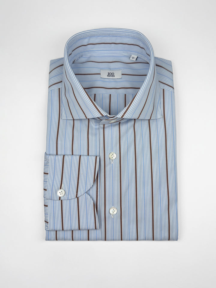 Multi-Stripe Cotton Shirt - Light Blue & Brown