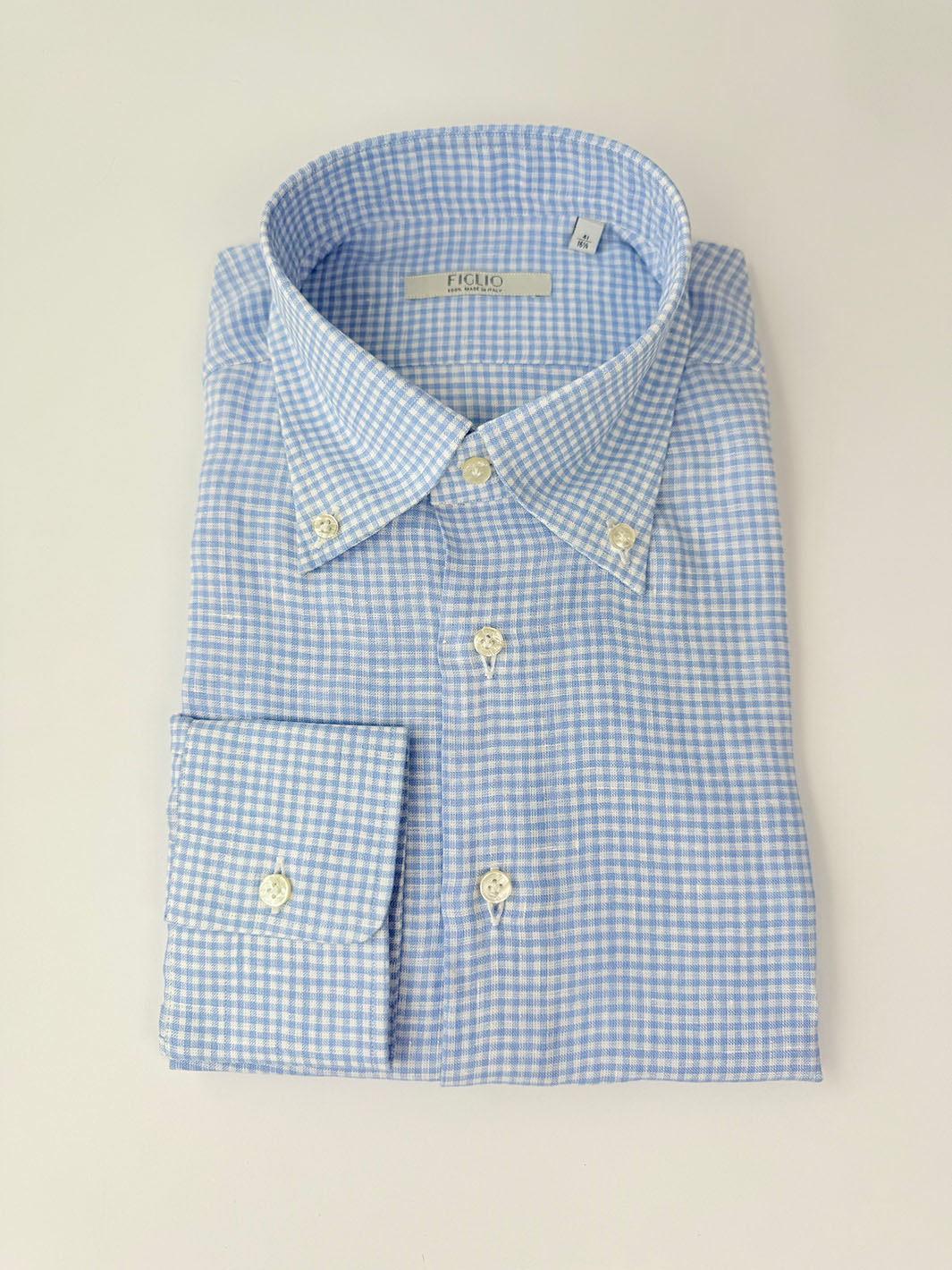 Gingham Linen Button-Down Shirt - Light Blue