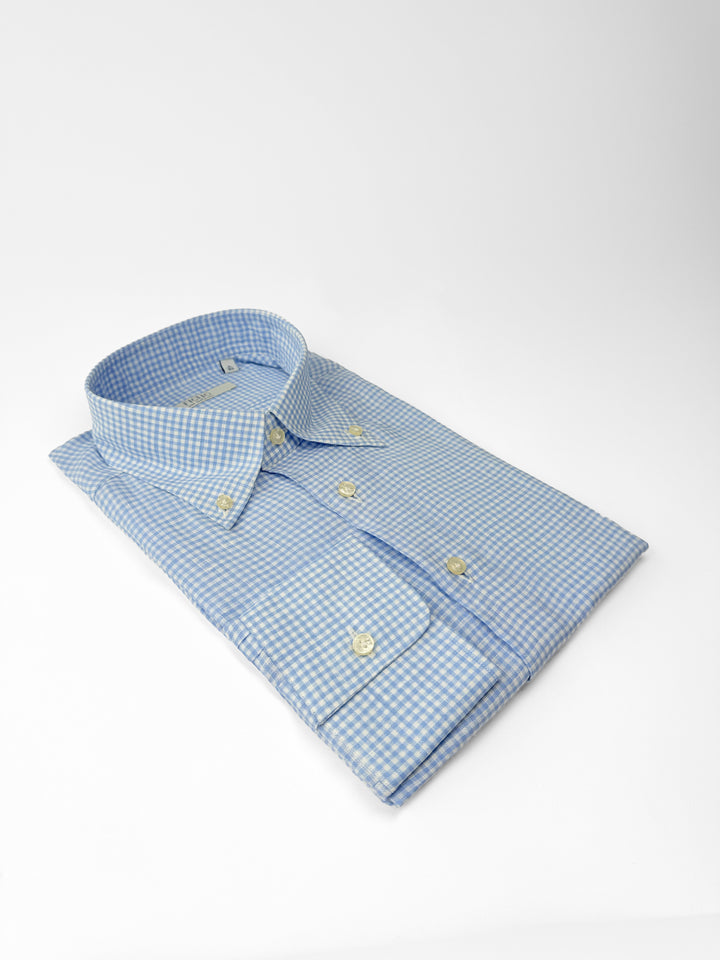 Gingham Linen Button-Down Shirt - Light Blue