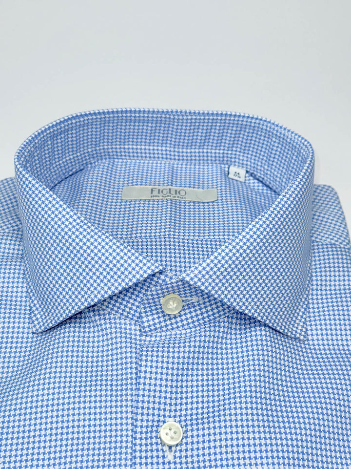 Cotton Houndstooth Dress Shirt - Blue