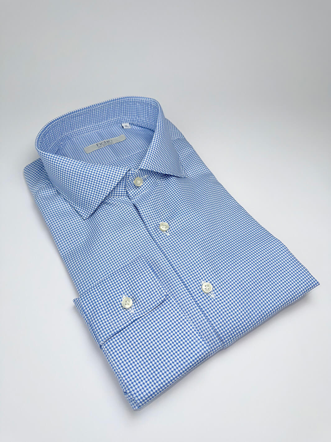 Cotton Houndstooth Dress Shirt - Blue