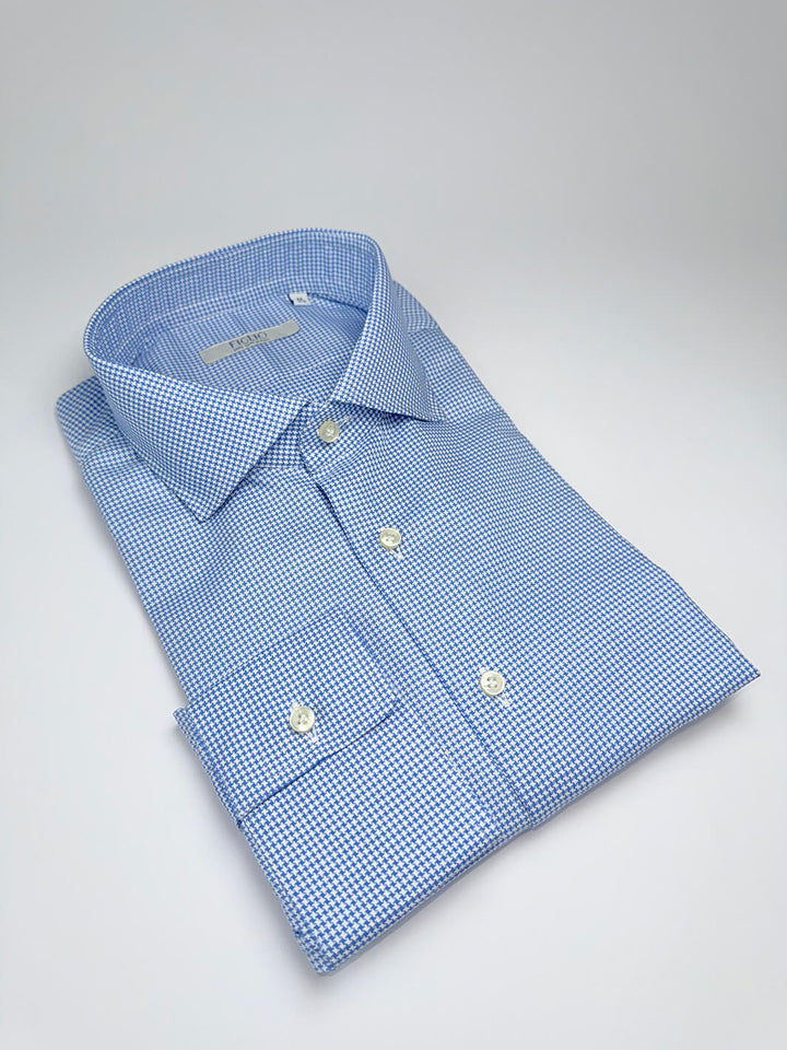 Cotton Houndstooth Dress Shirt - Blue