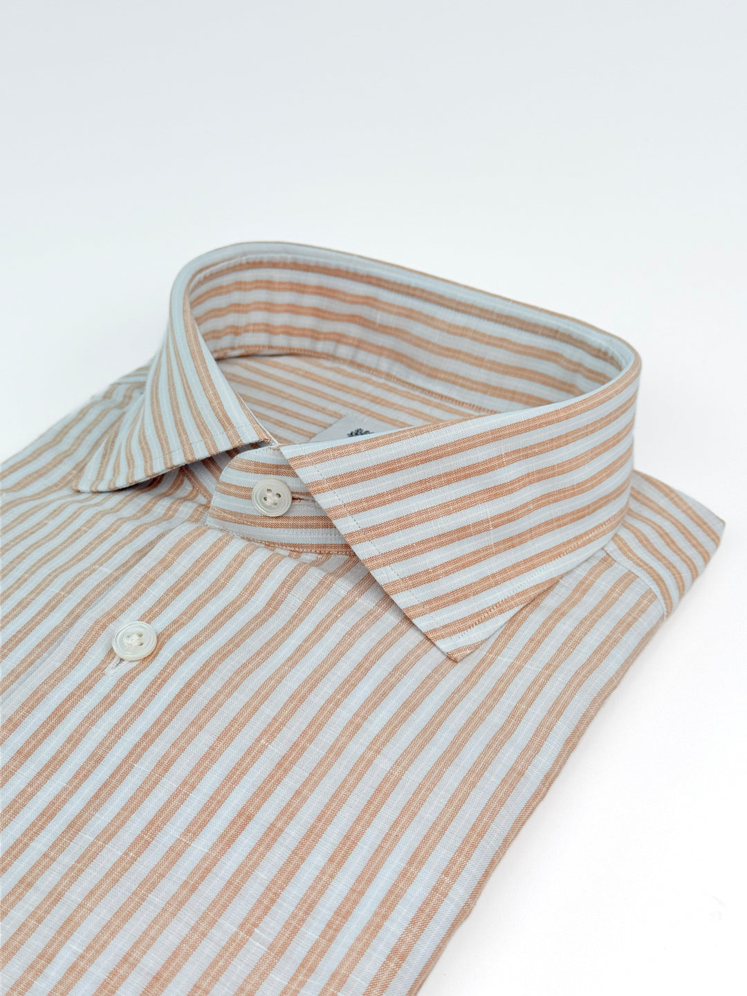 Bold Stripe Cotton Linen Dress Shirt - Light Blue & Terracotta