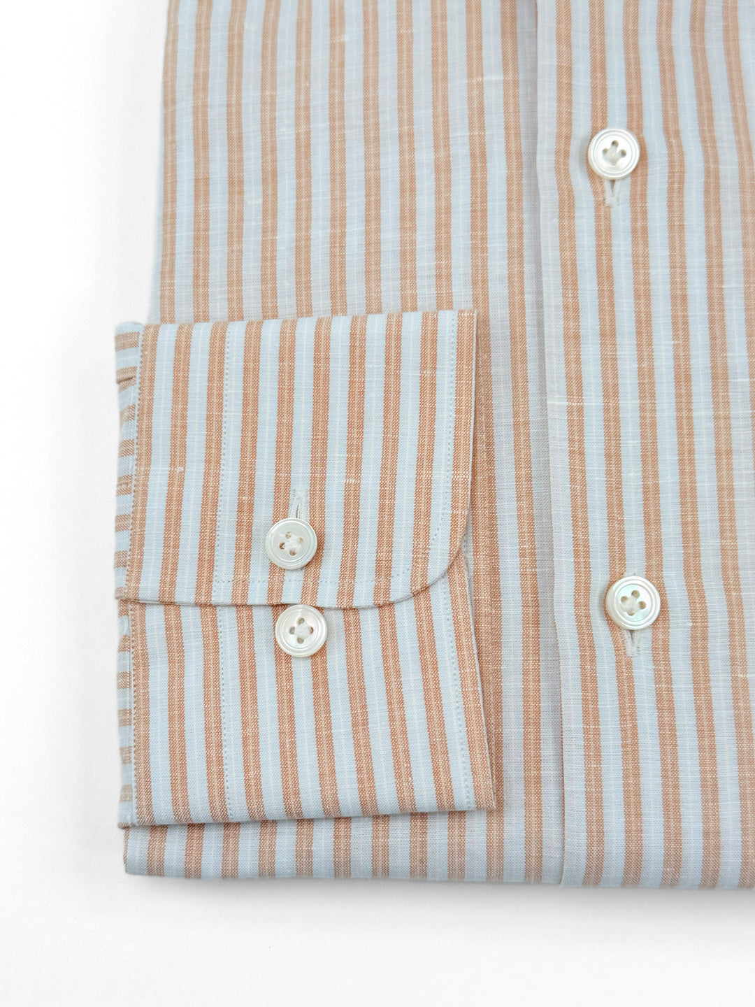 Bold Stripe Cotton Linen Dress Shirt - Light Blue & Terracotta