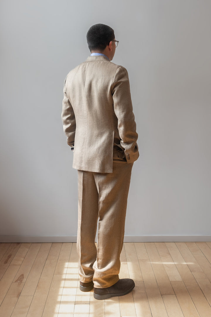 Light Brown Herringbone Maison Hellard Linen Suit
