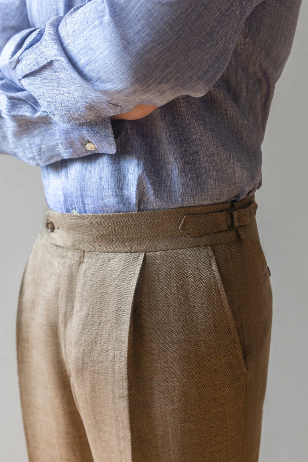 Light Brown Herringbone Maison Hellard Linen Suit