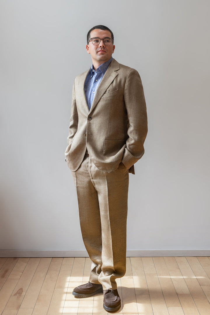 Light Brown Herringbone Maison Hellard Linen Suit