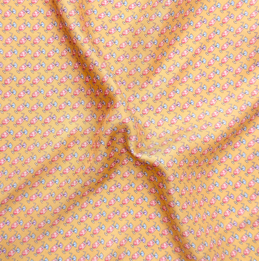 Silk Cocktail Print Pocket Square - Light Gold