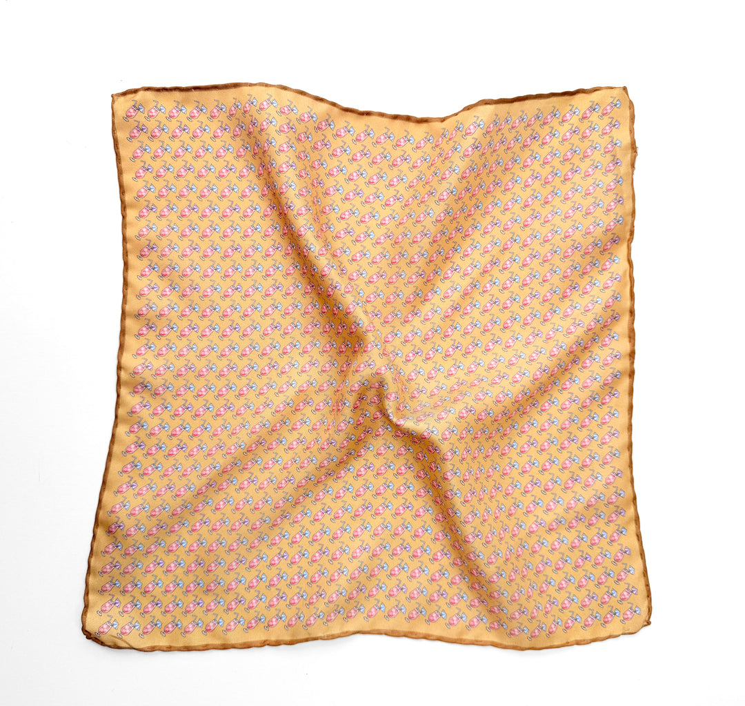 Silk Cocktail Print Pocket Square - Light Gold