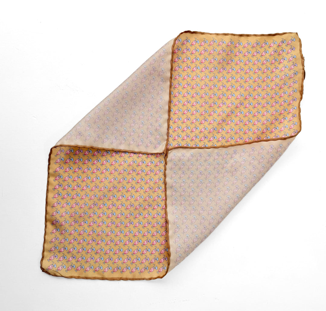 Silk Cocktail Print Pocket Square - Light Gold