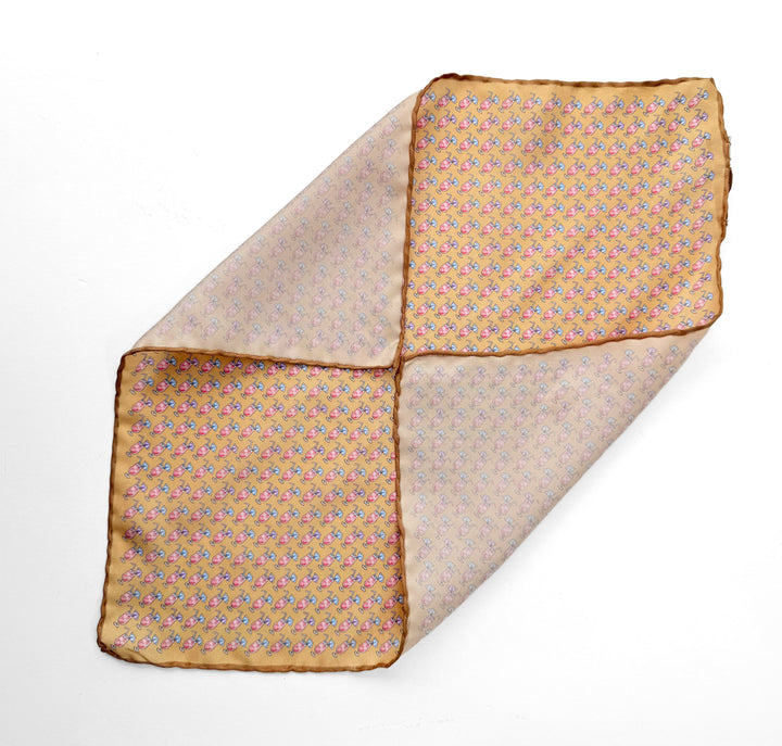 Silk Cocktail Print Pocket Square - Light Gold